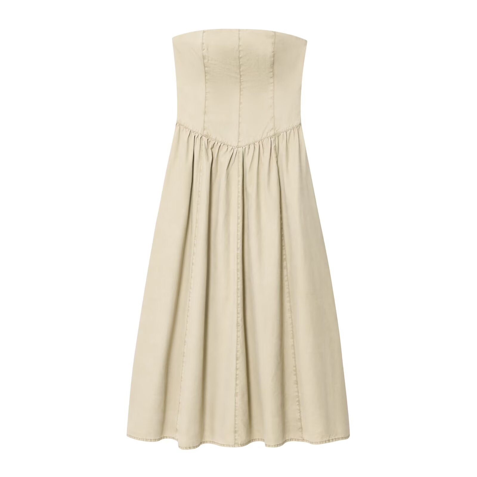 Women's new fashion wide pleated hem sleeveless strapless MIDI dress