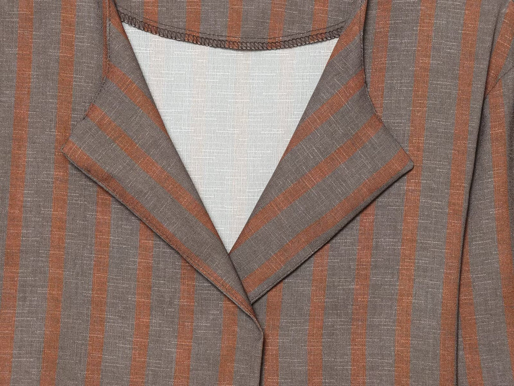 suit Women's 2 pieces with Belt linen blend striped Blazer Coat+Pants