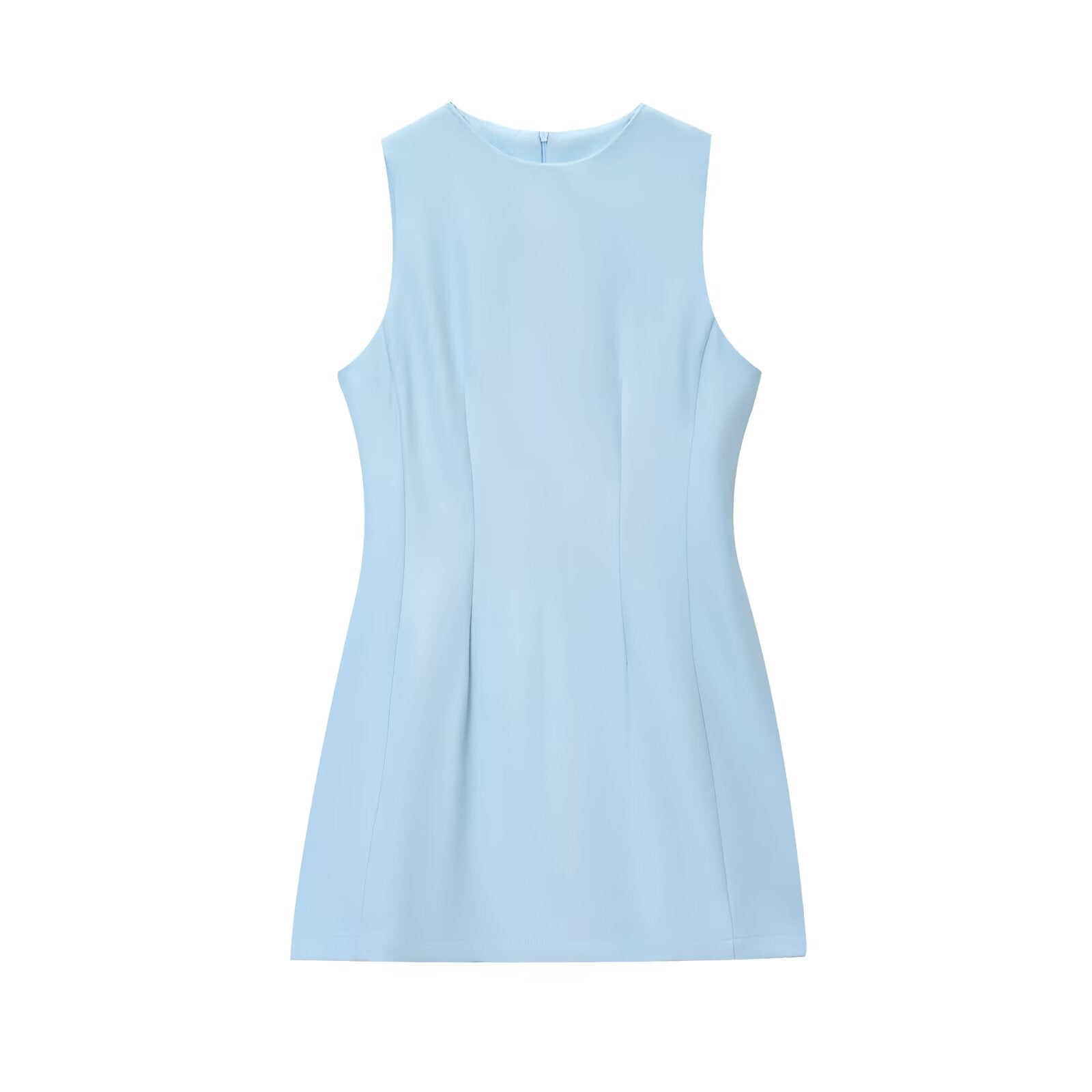 Women's O Neck fluffy sleeveless mini dress