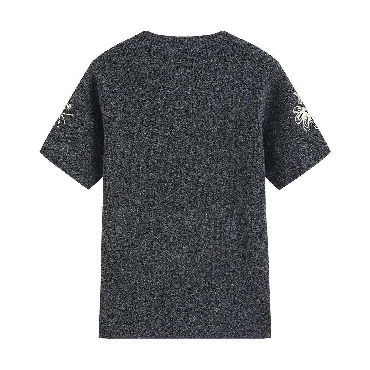 Women's beaded short sleeved knitted sweater