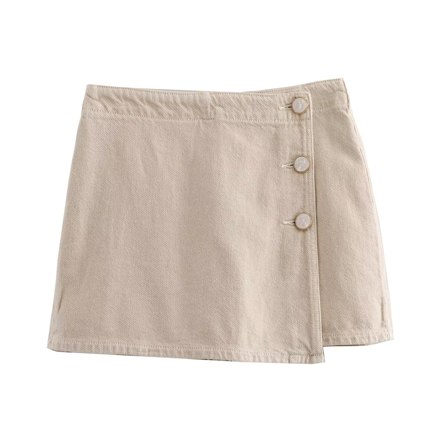 Ladies' new fashion asymmetrical design slim single breasted denim shorts Skirts
