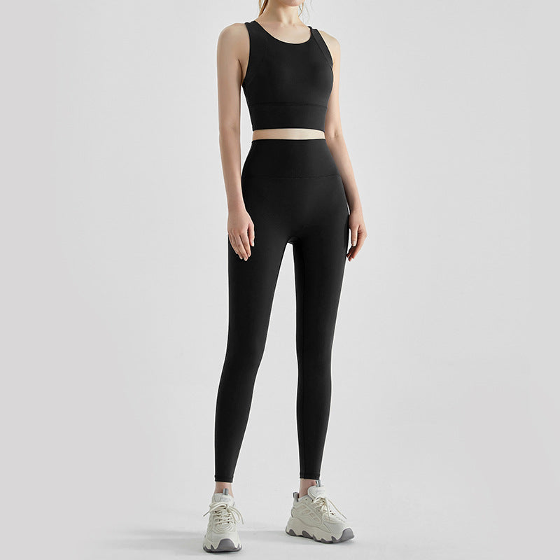 Women's Fashion Sportswear Suit Professional Running Vest High Waist Hip Fitness Pants Two-piece Suit