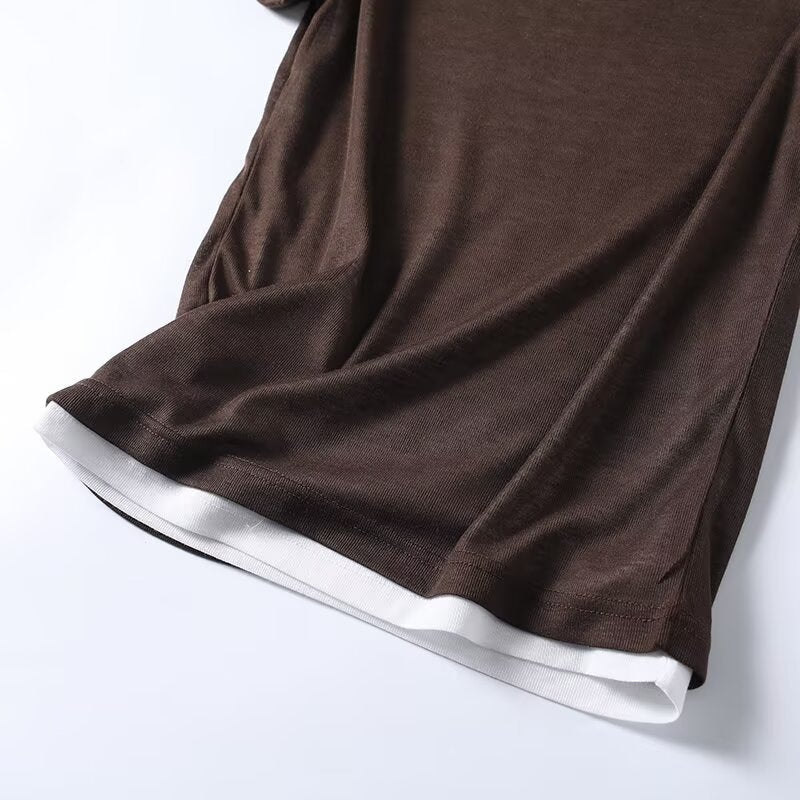 Women's O Neck double-layer short sleeved T-shirt
