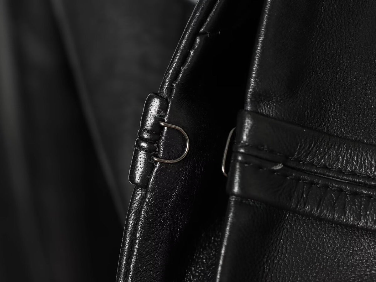 Women's short rope knot buckle imitation leather Coat