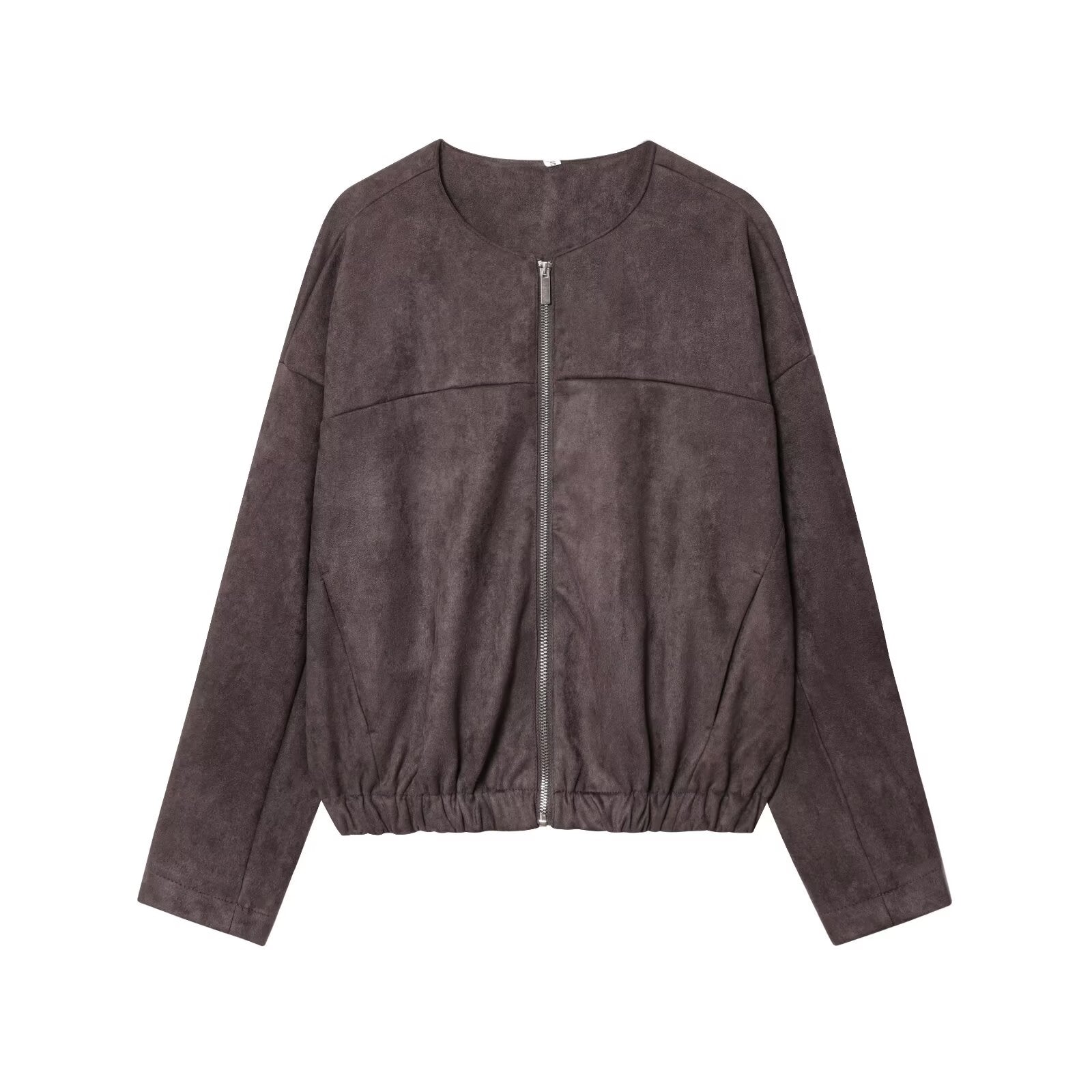 Women's new fashion anti suede effect O-Neck zipper jacket Coat