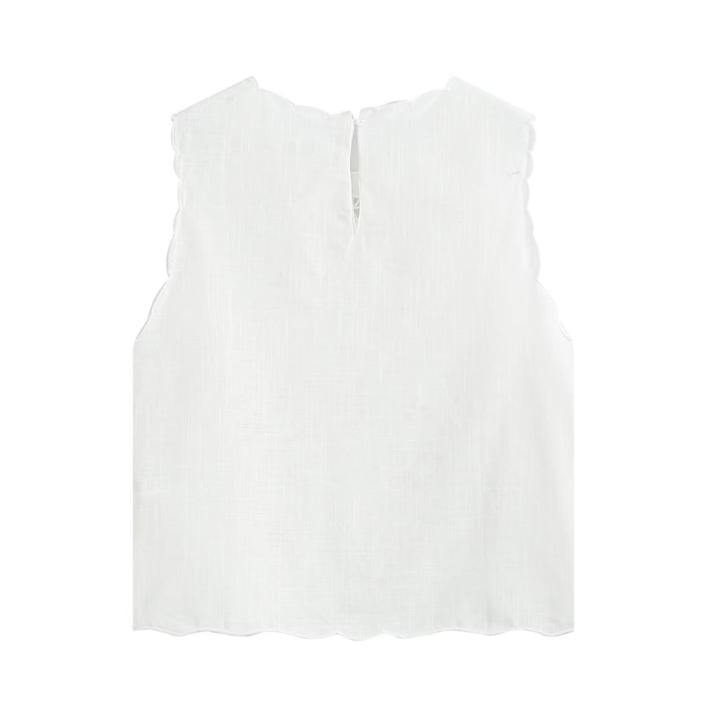 Women's bow decoration hollow embroidery top