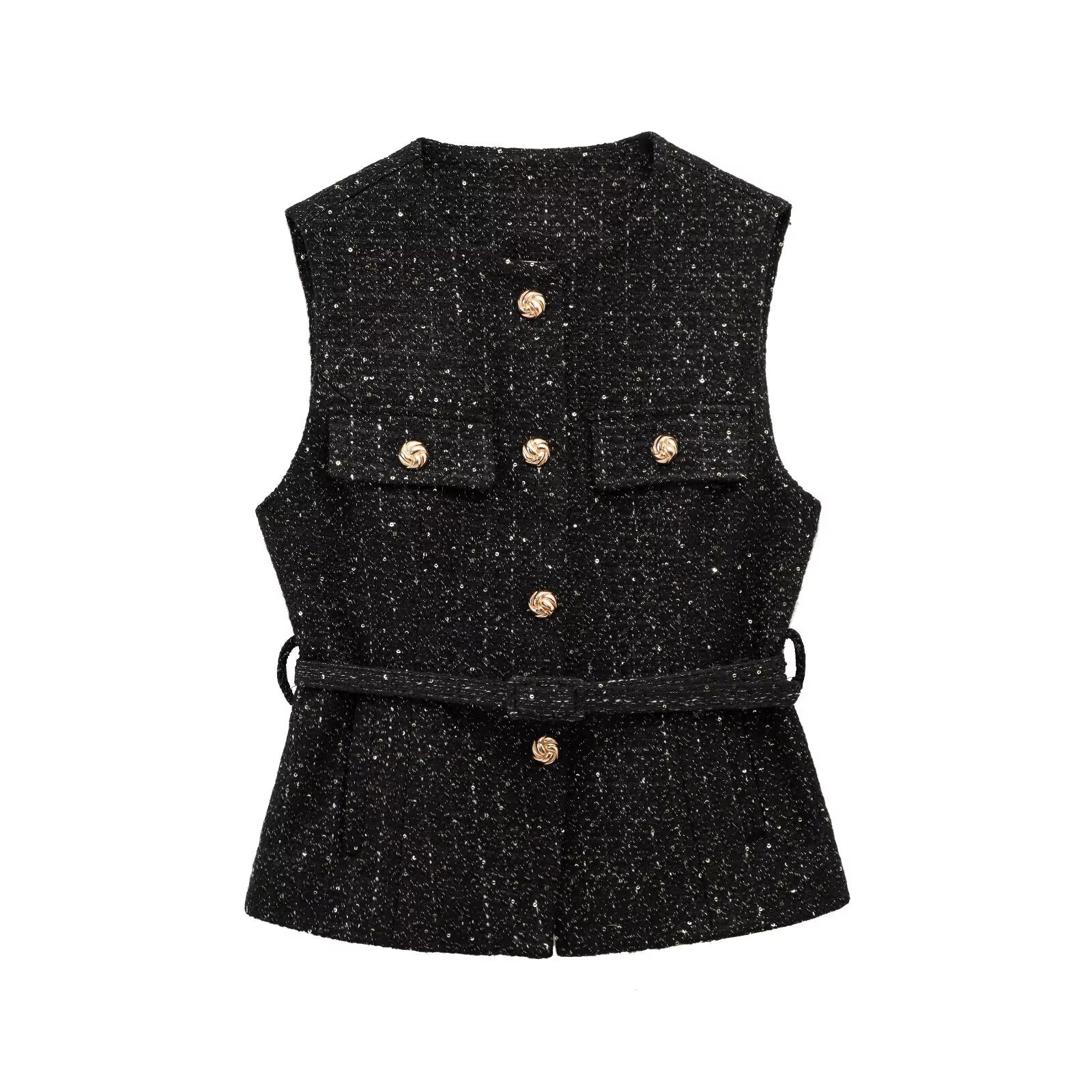 Women's with Belt bead decoration textured vest