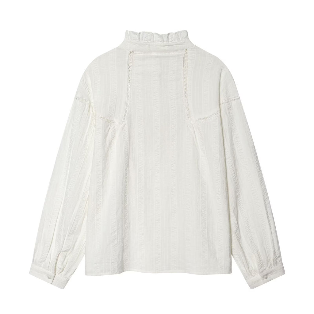 Women's pleated lace decorative casual shirt