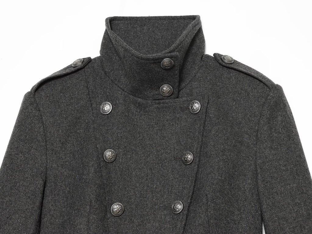 Women's slim double breasted high stand collar Coat