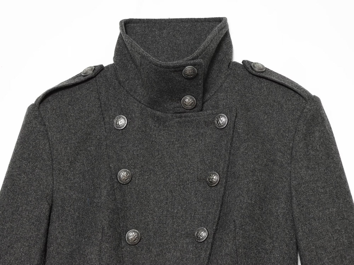 Women's slim double breasted high stand collar Coat
