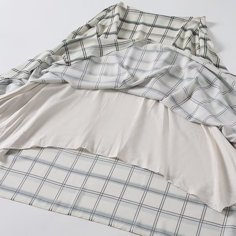 Women's irregular hem plaid MIDI skirt