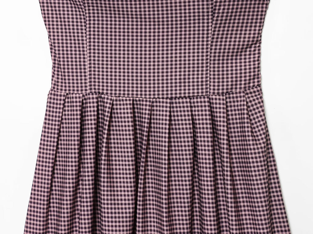 Women's new fashion pleated decorative plaid strapless MIDI dress