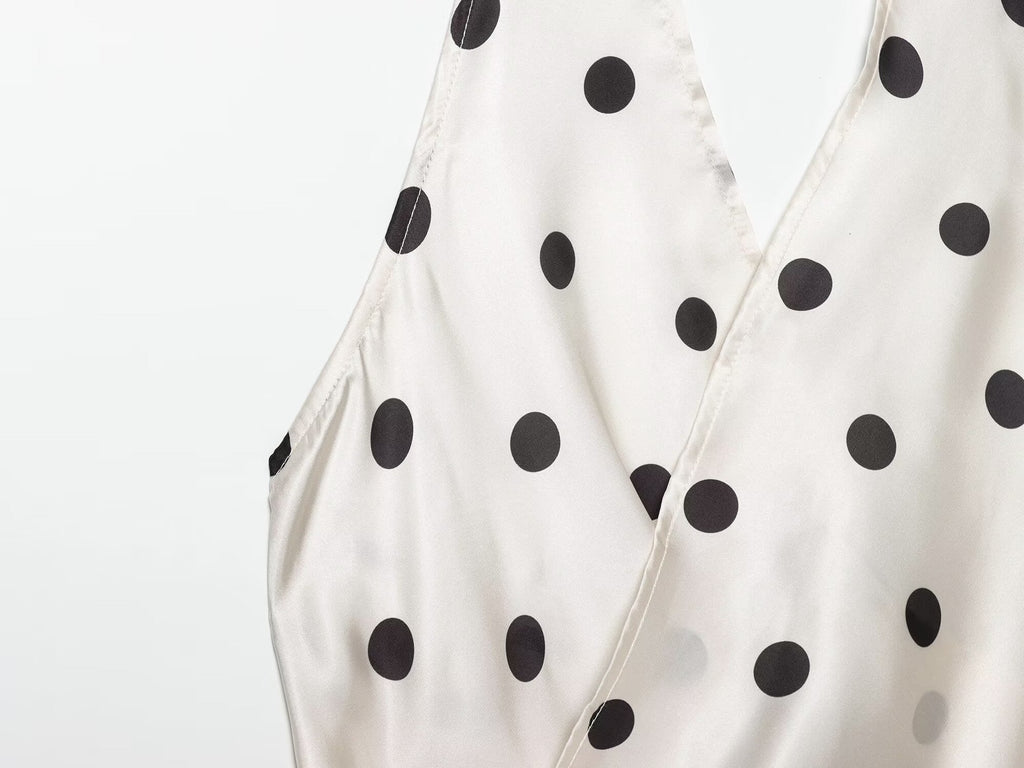 Women's Satin textured polka dot hanging neck top