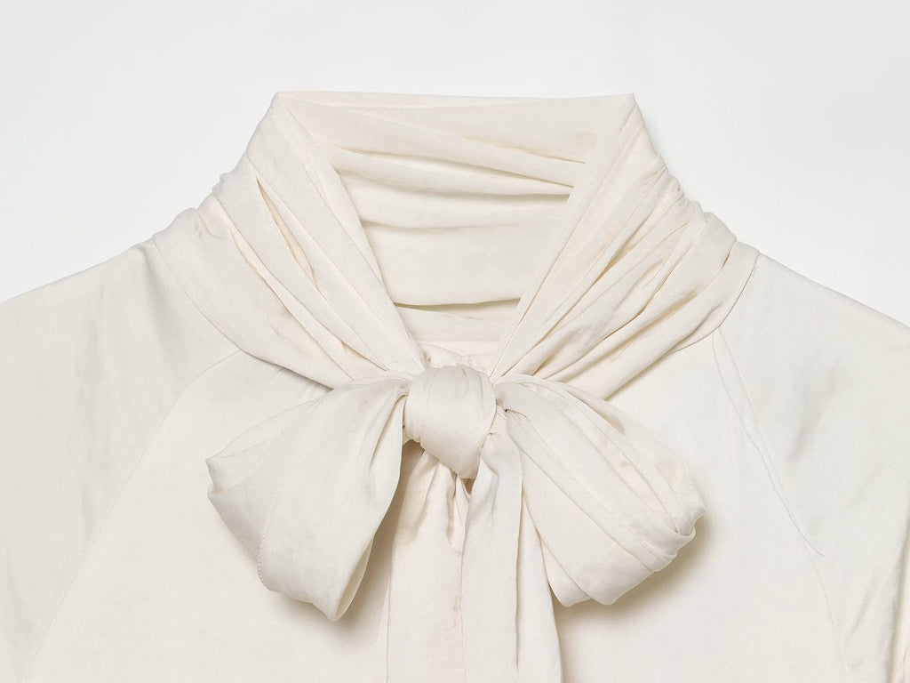Women's bow decoration casual draped shirt