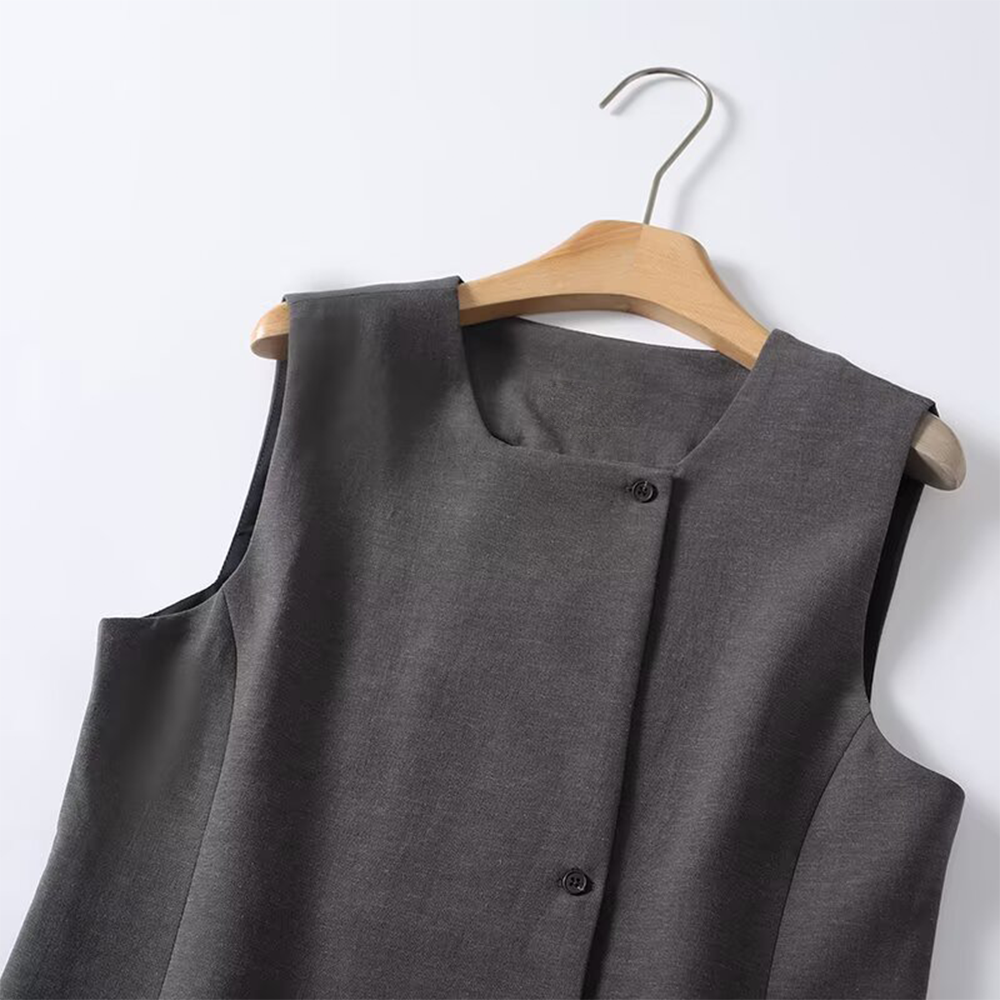 suit Women's 2 pieces double breasted linen blend vest+Shorts