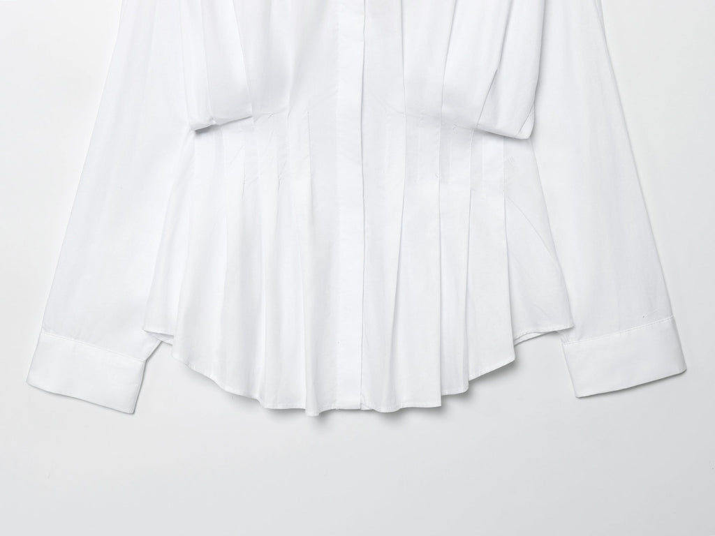 Women's new fashion long sleeved pleated poplin shirt