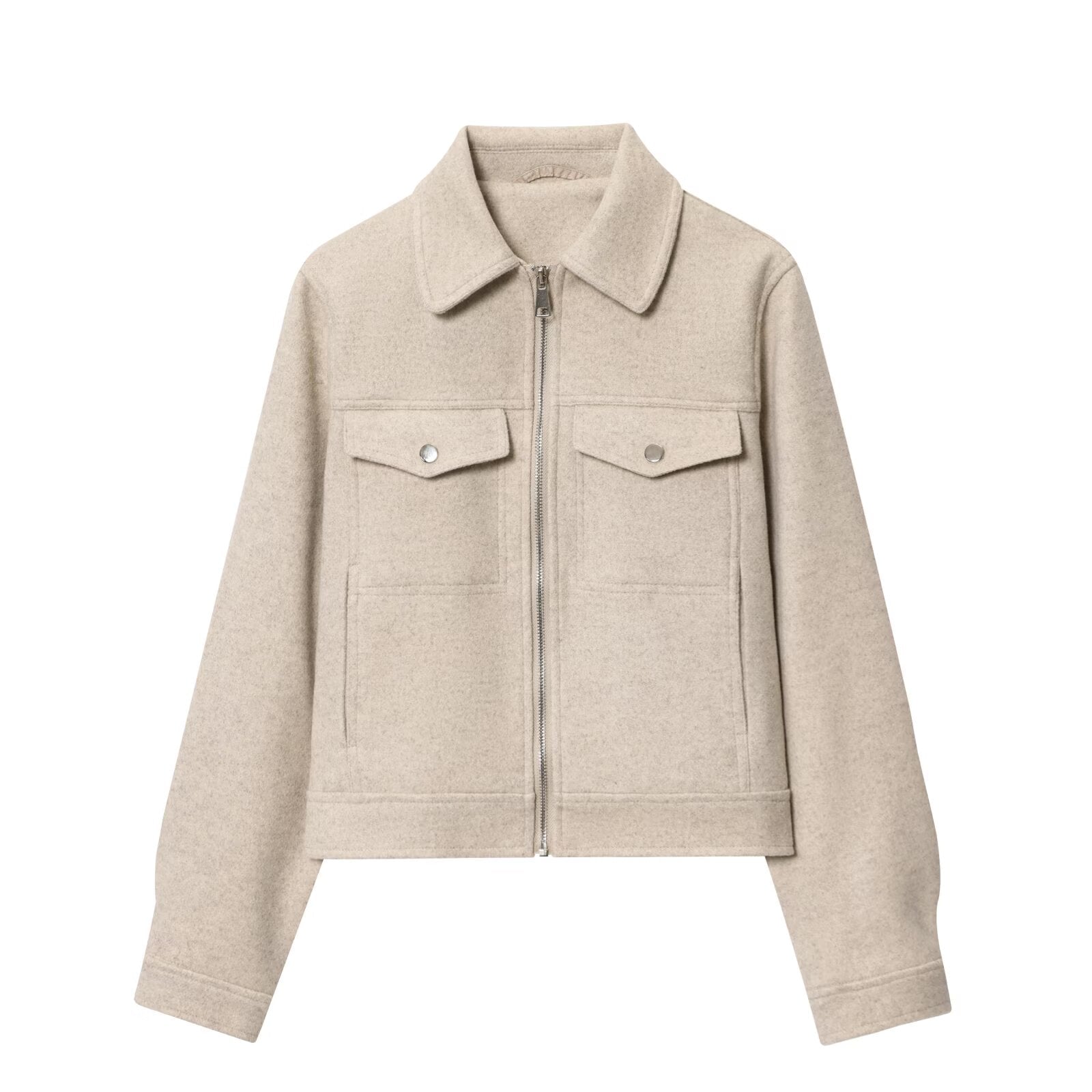Women's new fashion long sleeved soft textured zipper jacket Coat