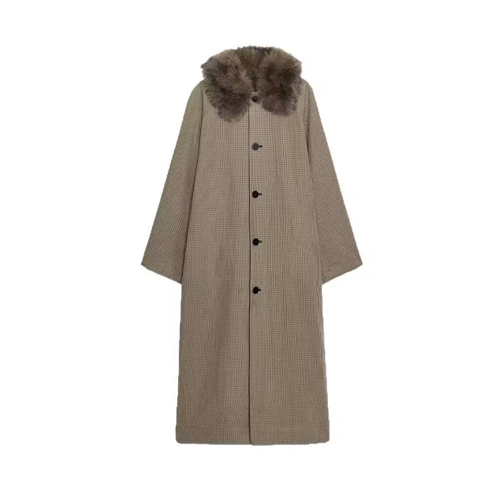 Women's double-sided wear long style faux fur effect windbreaker Coat