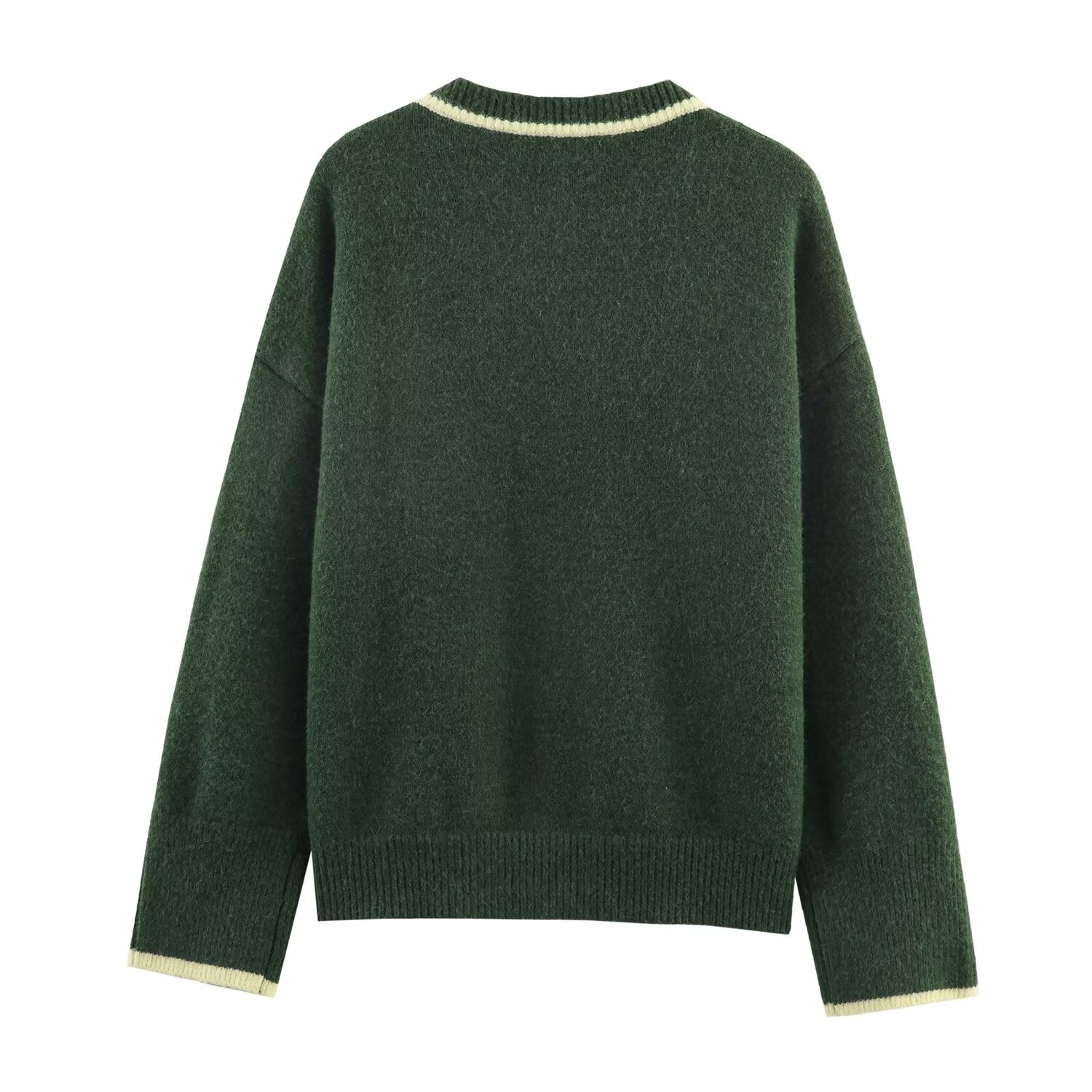 Women's contrasting color trimmed O Neck knitted Coat