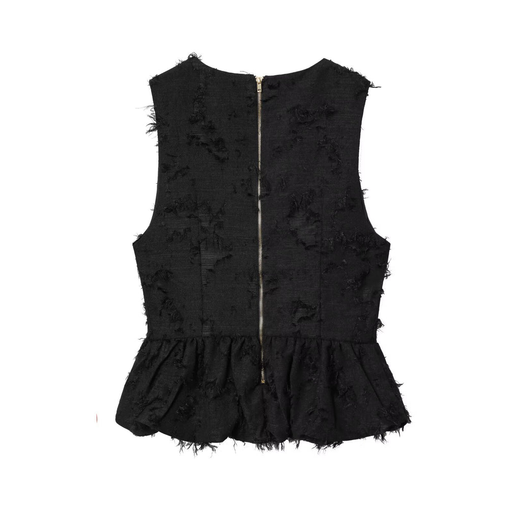 Women's New Fashion Bearded edge Short Skirt style hem Top
