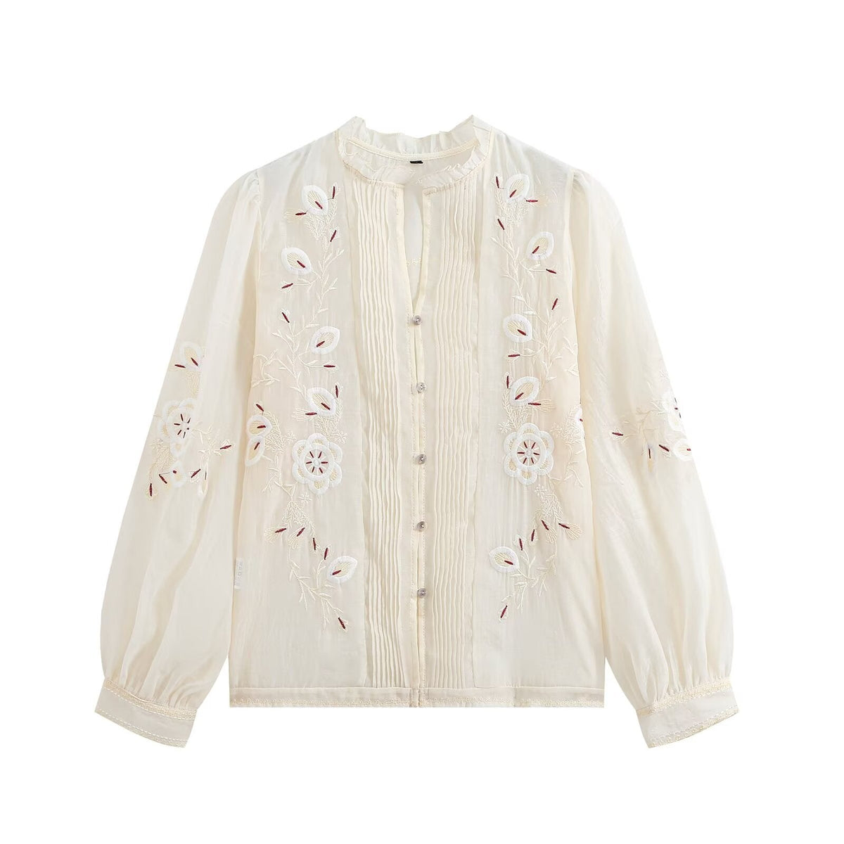 Women's floral embroidery transparent stiff yarn shirt