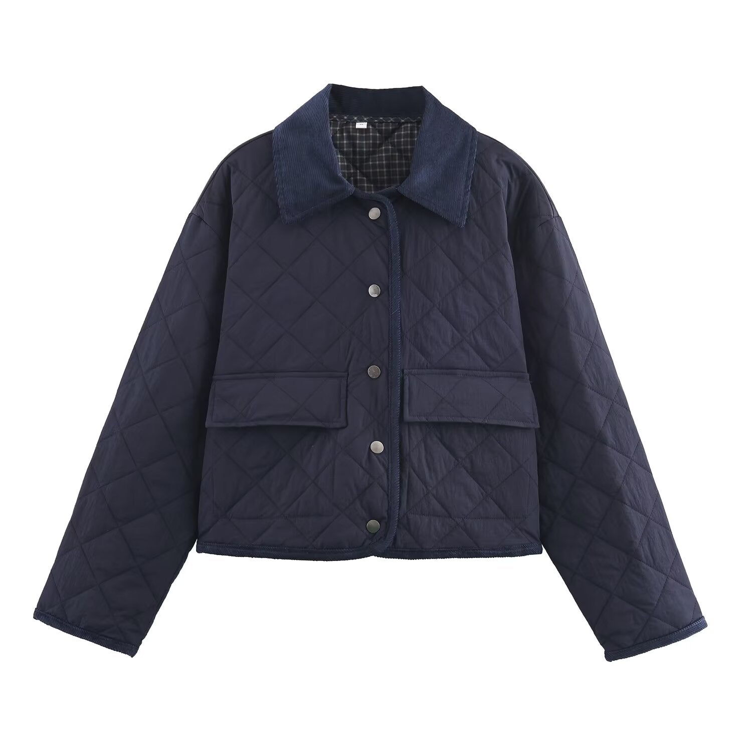 Women's New Fashion Corduroy Short Quilted Nylon Lapel Coat