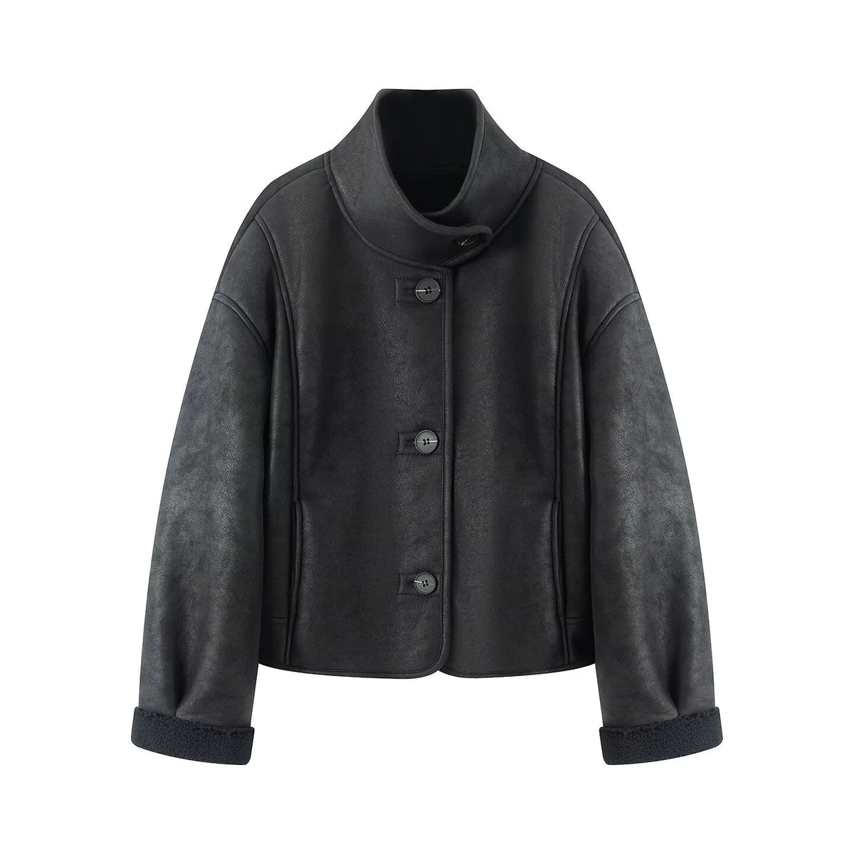 Women's casual double-sided Fur Leather jacket Coat