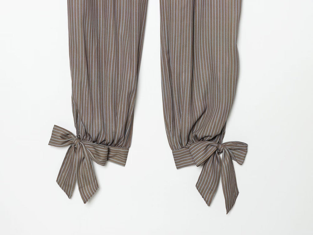 Women's bow decoration linen blended lantern pants