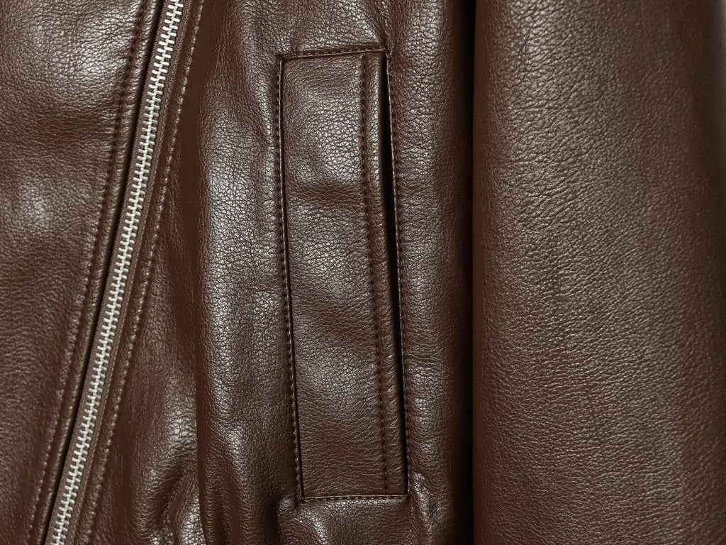 Women's large lapel imitation leather jacket Coat