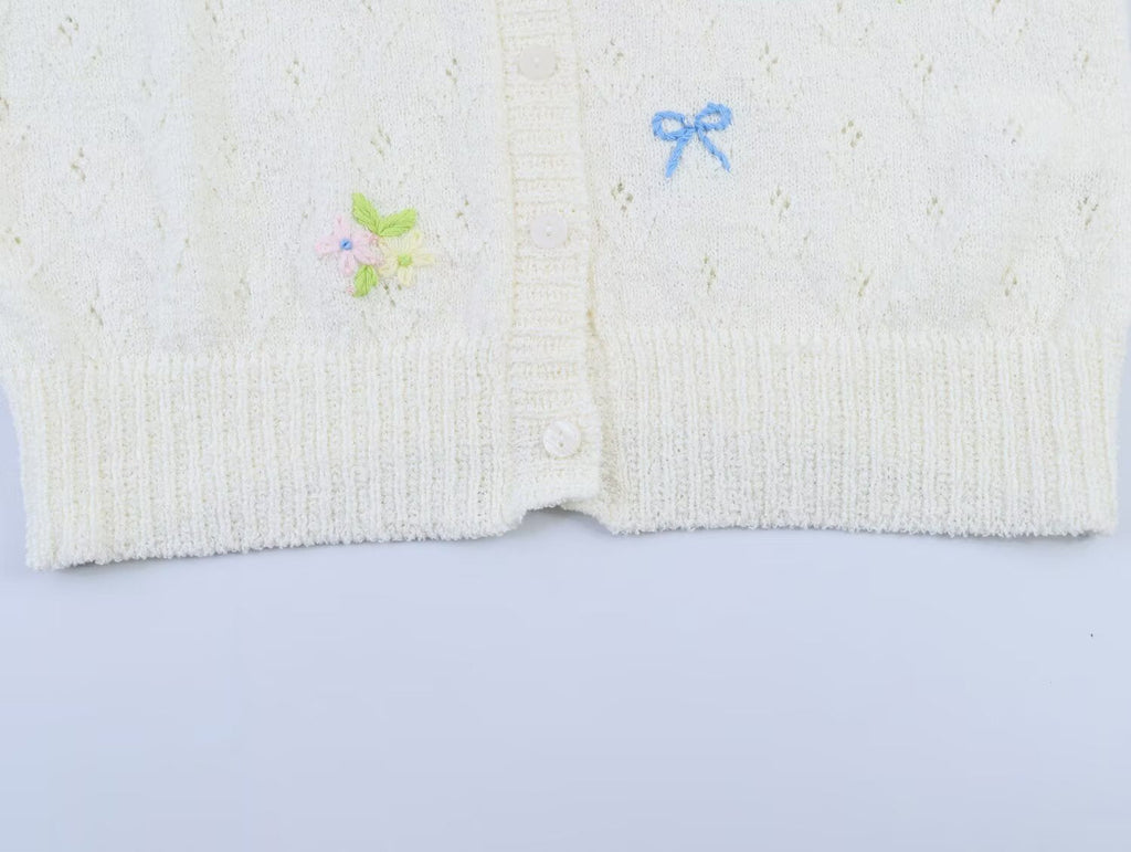 Women's floral embroidery hollowed out knitted cardigan