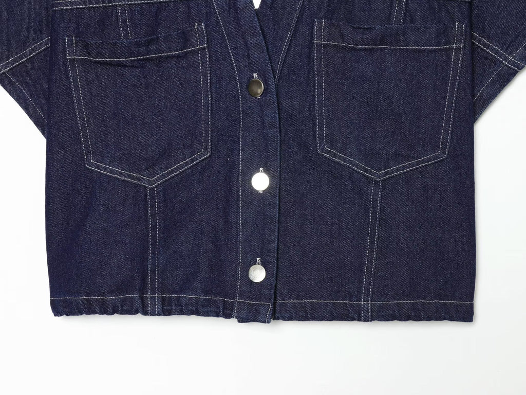 suit Women's 2 pieces casual short denim shirt+culottes