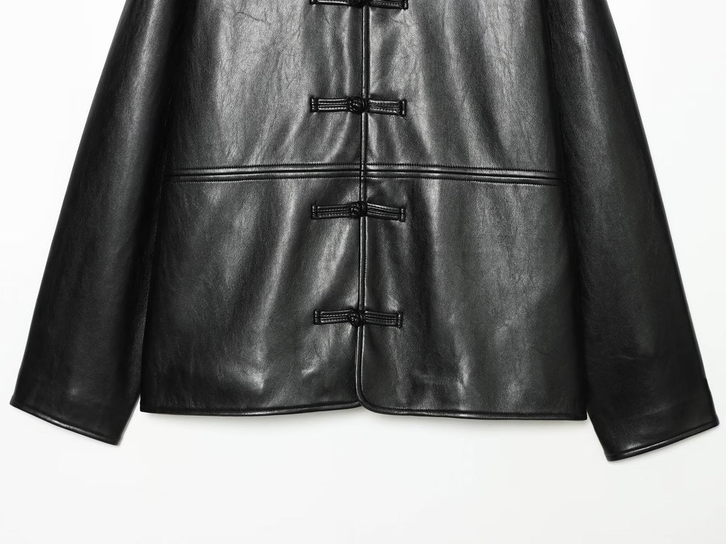 Women's rope knot buckle leather effect jacket Coat