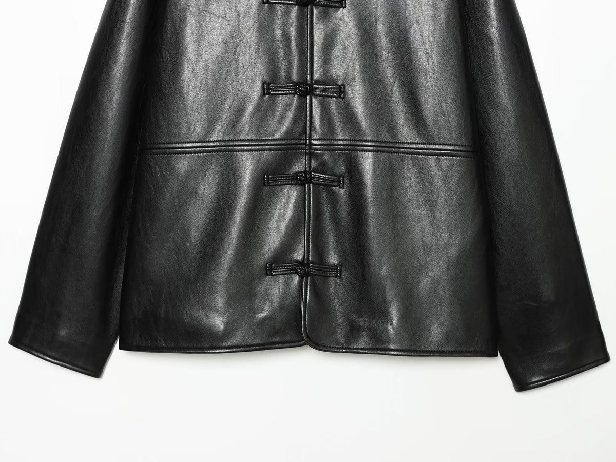 Women's rope knot buckle leather effect jacket Coat