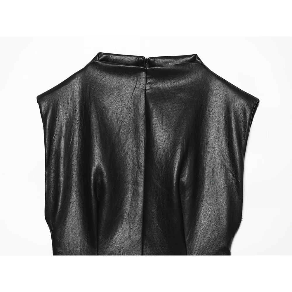 Women's with shoulder pads leather effect mini dress
