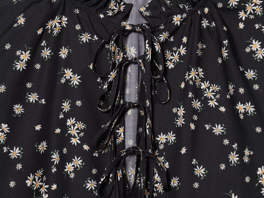 2026 Women's printed V-neck lace up shirt