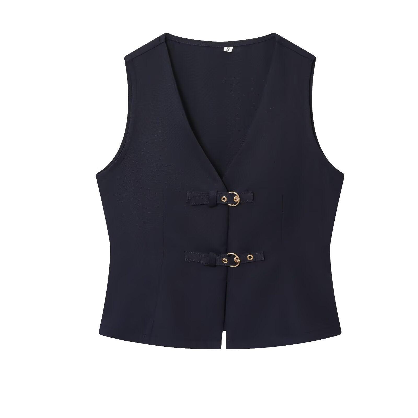 suit Women's 2 pieces buckle decoration vest style crepe top+Pants