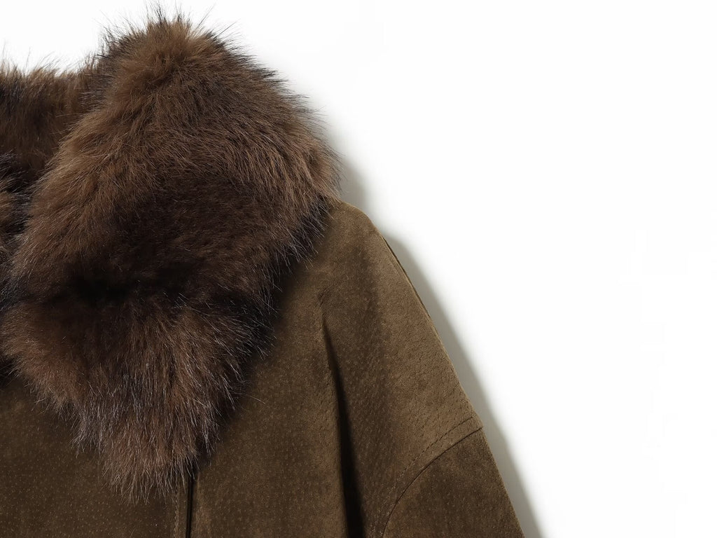 Women's fur collar patchwork leather cotton jacket Coat