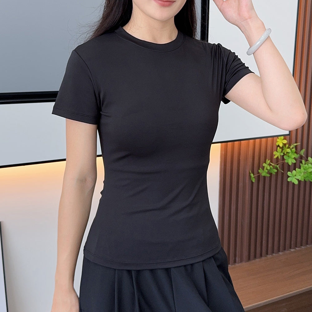 Women's new leisure O-neck slim yoga fitness T-shirt