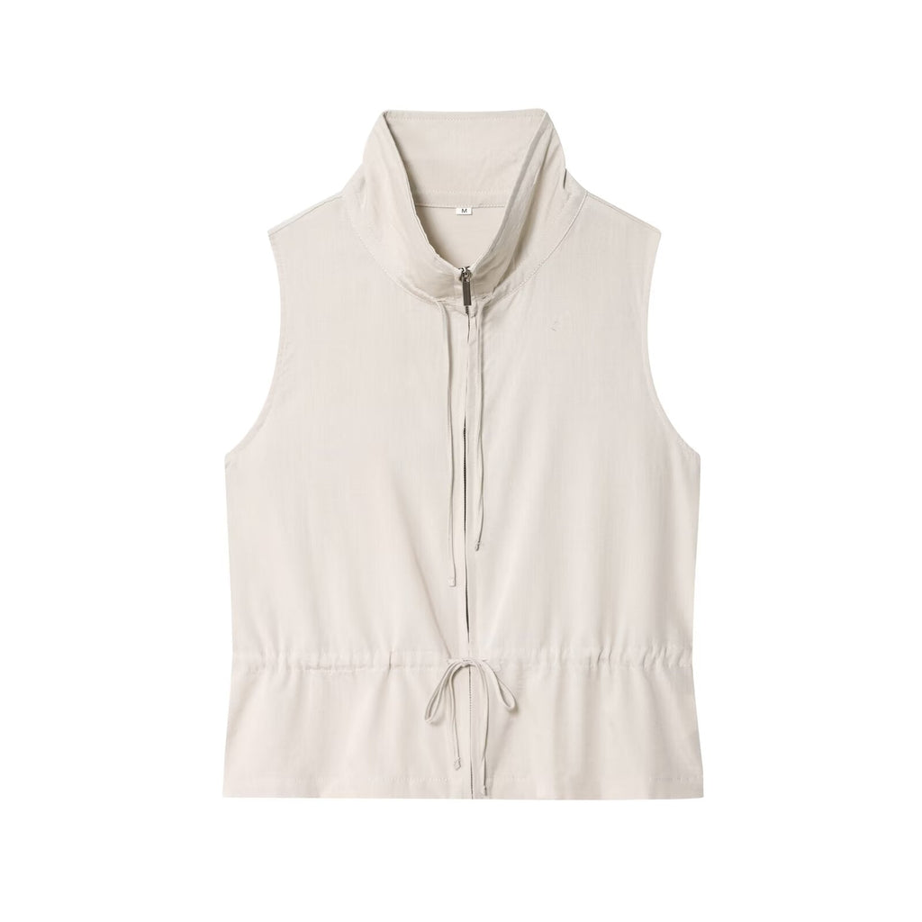Women's new fashion with drawstring sleeveless stand collar vest+Pants suit