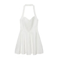 Women's sleeveless hanging neck wide hem dress