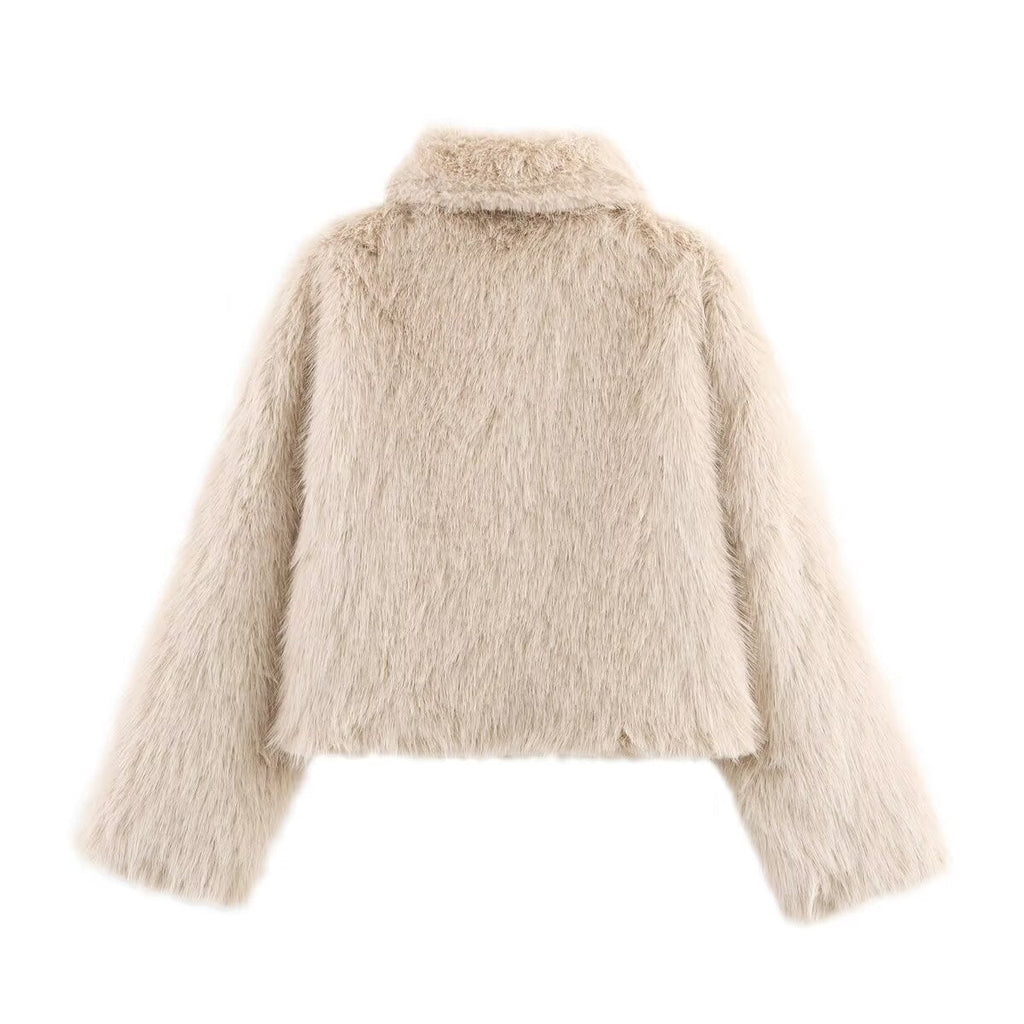Women's faux fur effect lapel jacket Coat
