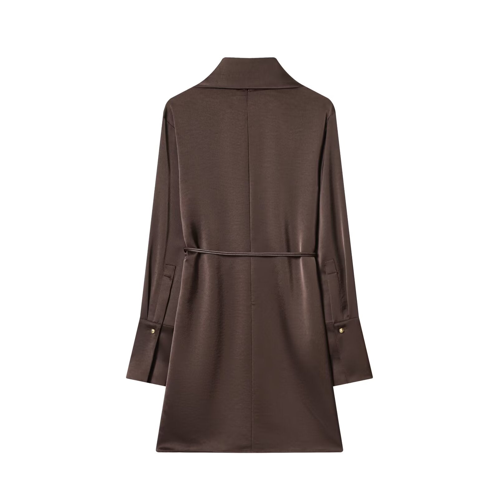 Women's With Belt Half High Neck Satin Texture Dress